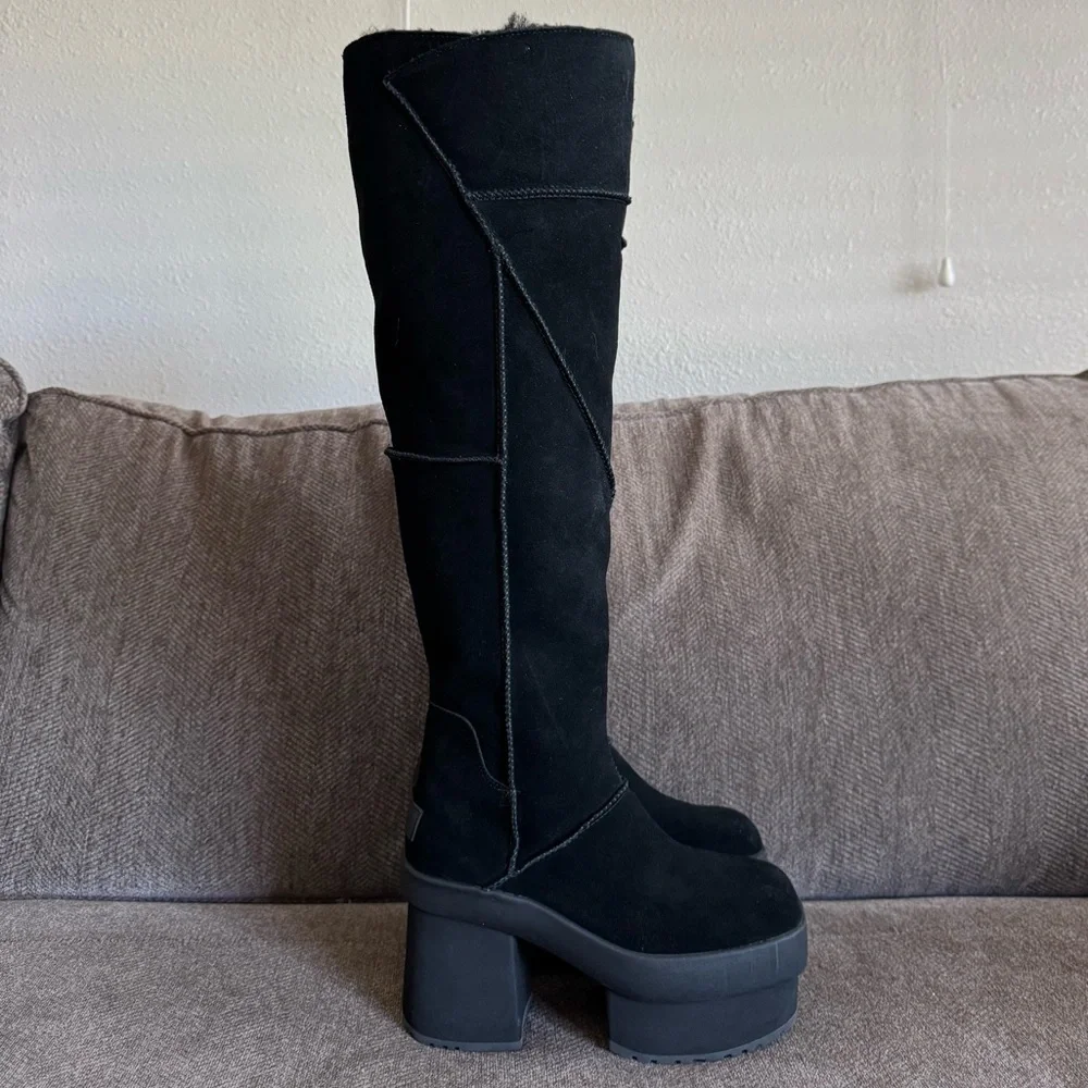 UGG New Heights Platform Xtra Over-the-Knee Black Boots